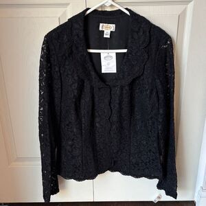 Talbots Vintage Lace pan collar long sleeve Black button down Blouse size 12 NWT